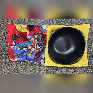 girl supper hero themed bowl cozy